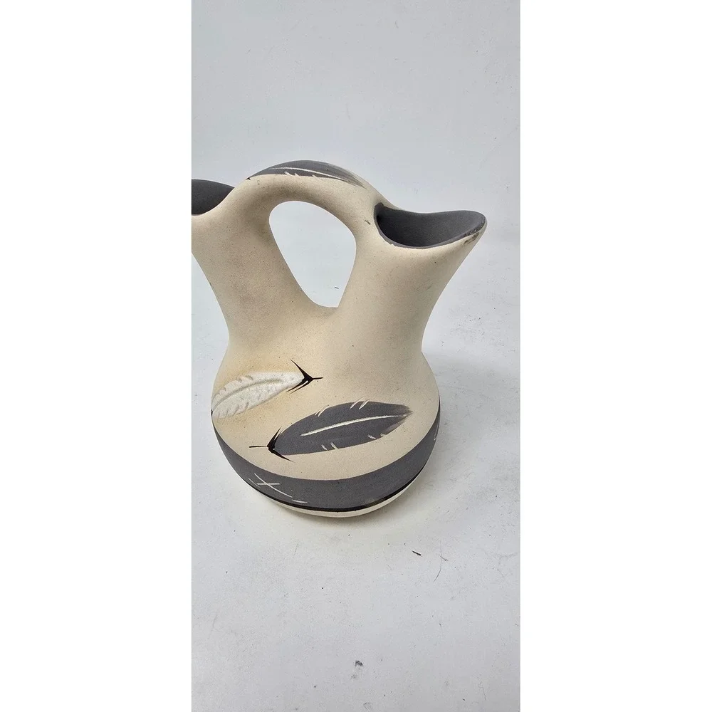 Native American Style wedding vase hand painted feather arrow ceramic pottery